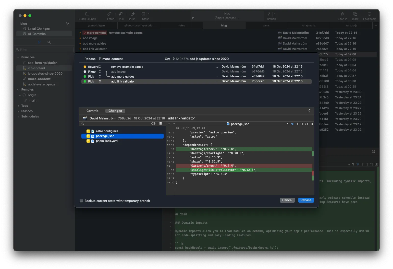 Fork git client during rebase.